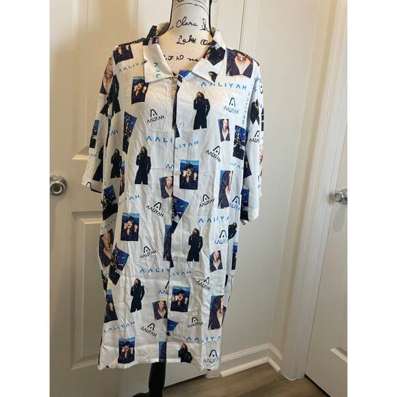 AALIAH BUTTON DOWN SHIRT SZ XXL PRINCESS OF R&B HIP HOP AALIAH PRINT ALL OVER - Picture 4 of 16